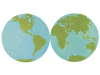 10:087 Ocean: The World of Water, two globes showing eastern and western hemispheres