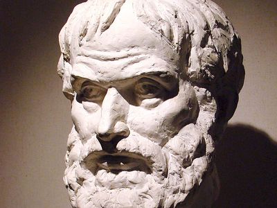 Bust of ancient greek philosopher and scientist Aristotle.