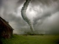 tornado, digitally altered image. (storm; wind; clouds; natural disaster)