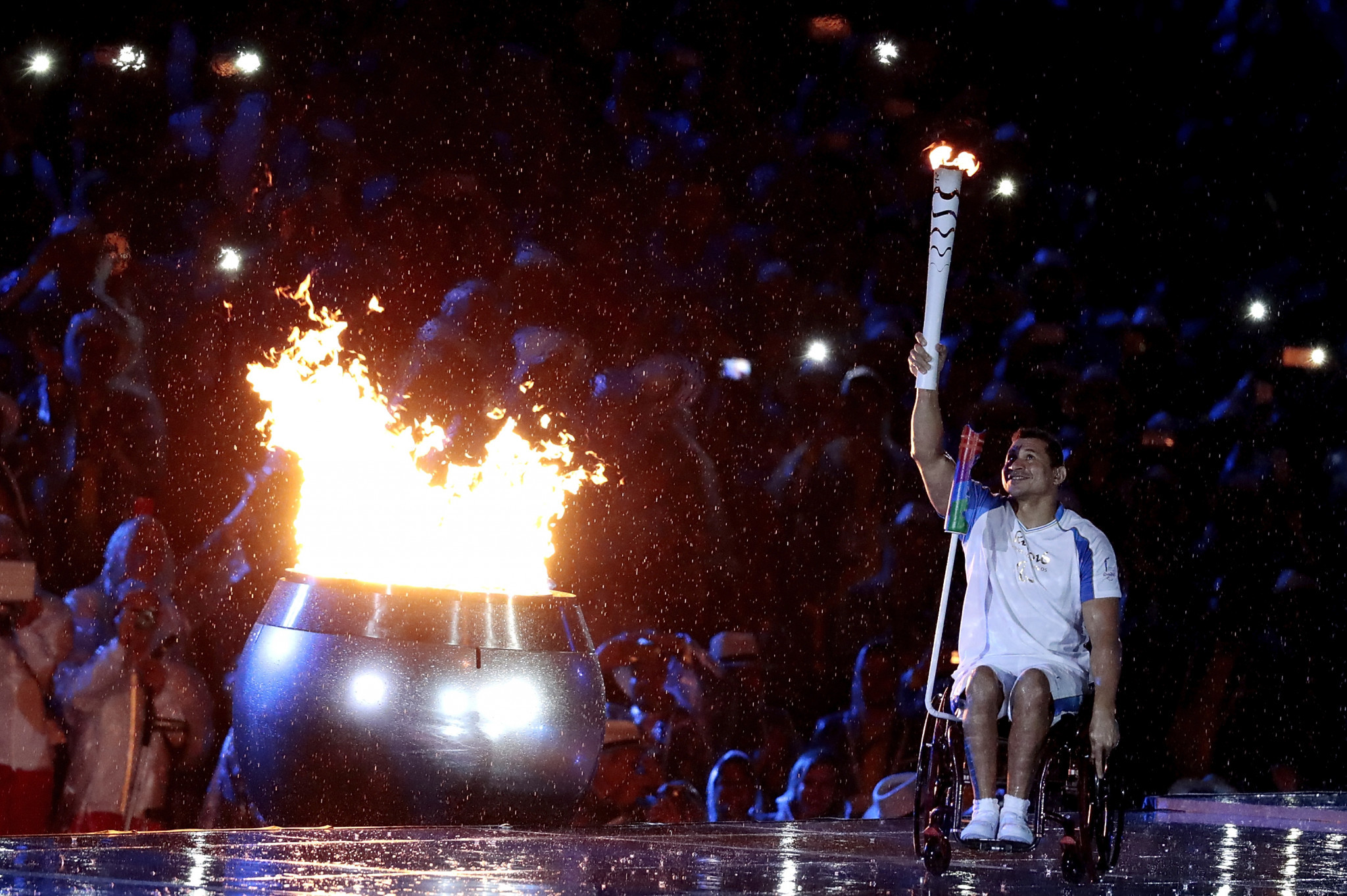 Swimmer, Clodoaldo Silva, of Brazil lights the Paralympic flame during the Opening Ceremony of the Rio 2016 Paralympic Games ©Getty Images