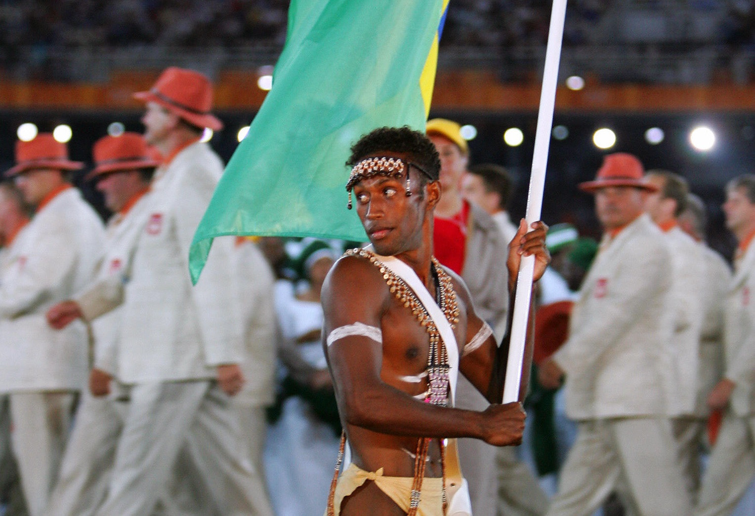 Francis Manioru was the Solomon Islands flagbearer at the Athens 2004 Olympics ©Getty Images