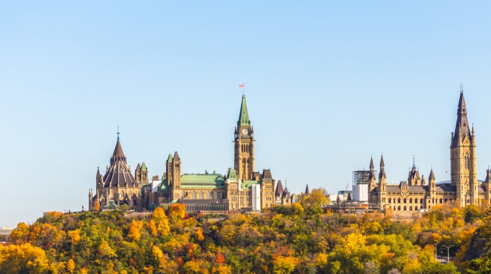 A view of Parliament Hill in Ottawa, Canada, from the West