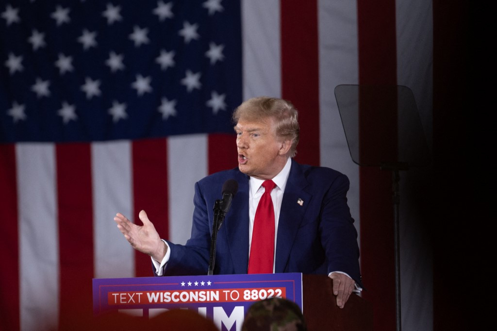 WAUKESHA, WISCONSIN - MAY 01: Former U.S. President Donald Trump speaks at a campaign rally on May 01, 2024 in Waukesha, Wisconsin. A recent poll has Trump and President Joe Biden tied in the state.   Scott Olson/Getty Images/AFP (Photo by SCOTT OLSON / GETTY IMAGES NORTH AMERICA / Getty Images via AFP)