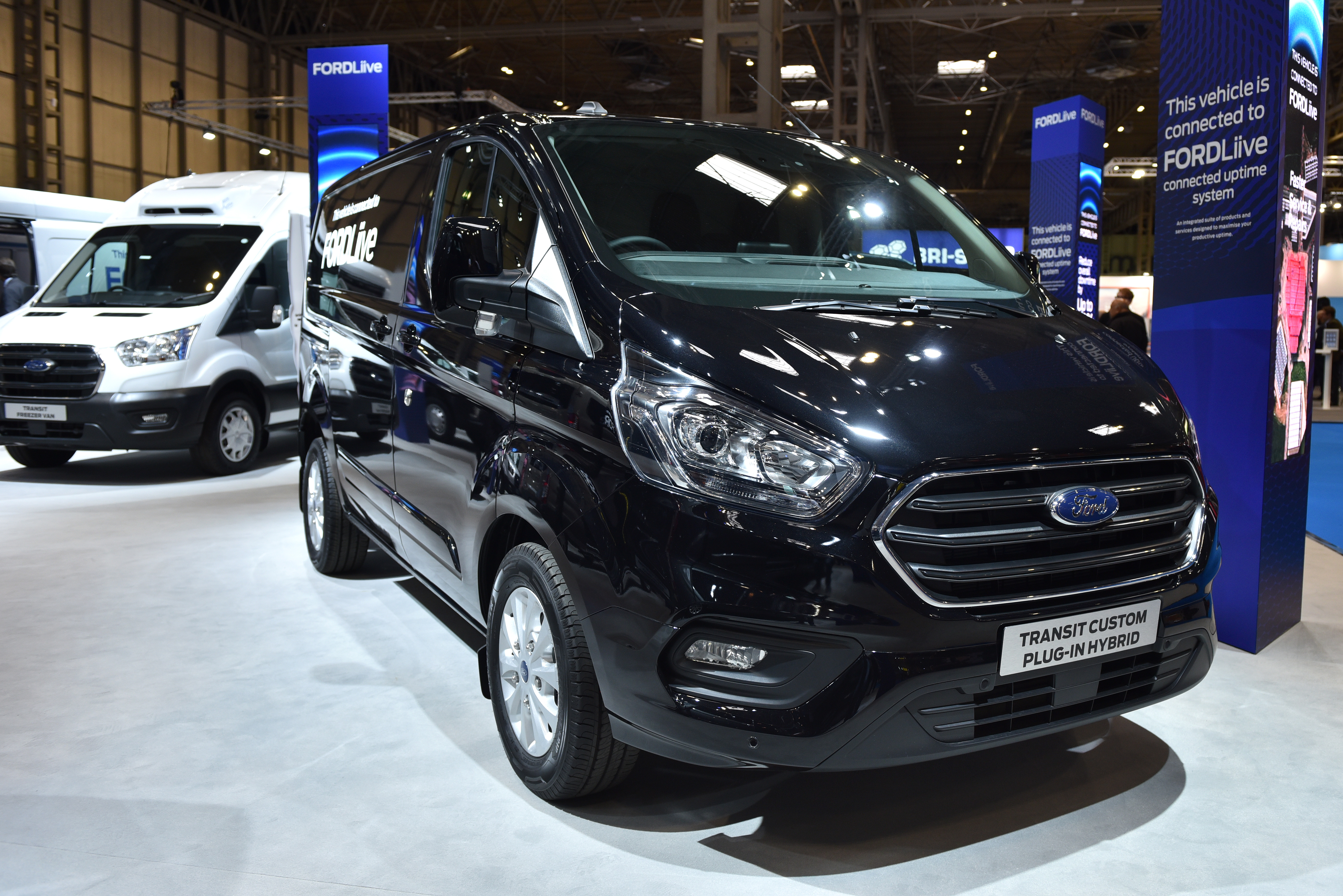 A new Ford Transit Custom Plug-in Hybrid van which is connected to FordLive is displayed during a vehicle show on September 2, 2021, in Birmingham, England.
