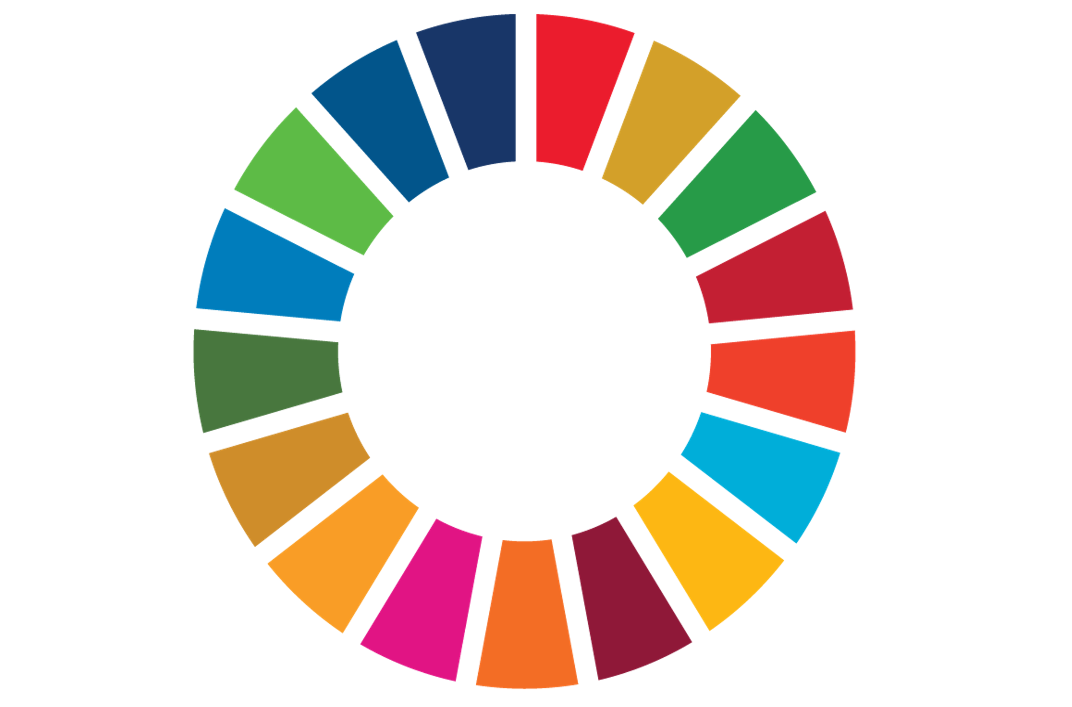 A circular logo with many different colours.