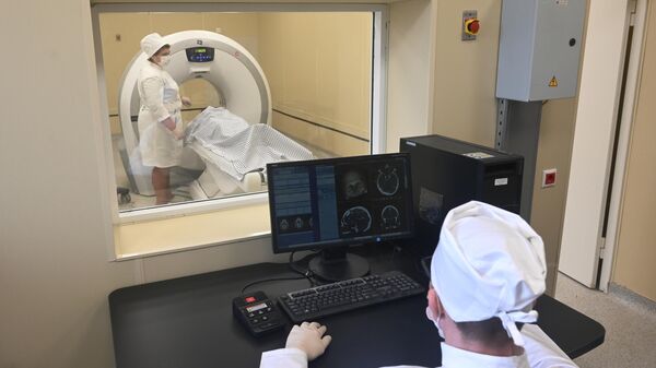 Кабинет компьютерной томографии в медицинском центре Министерства обороны РФ для пациентов с COVID-19 в Ростове-на-Дону.
