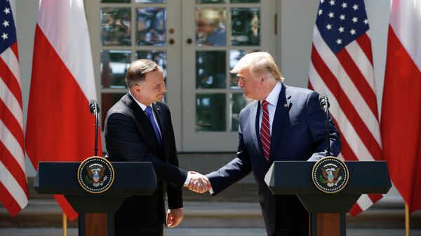 Президент США Дональд Трамп и президент Польши Анджей Дуда во время пресс-конференции 