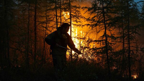 Тушение лесного пожара в Якутии