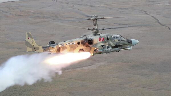 Пуск управляемой ракеты с борта вертолета Ка-52