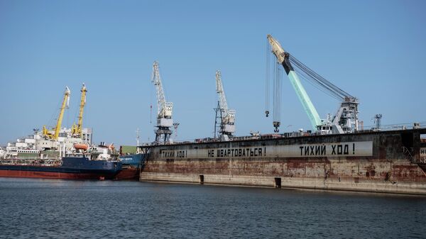 Краны на берегу бухты Золотой затон в Астрахани.