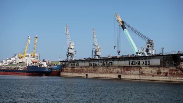 Краны на берегу бухты Золотой затон в Астрахани