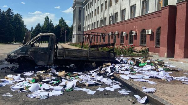 Последствия обстрела центра Горловки