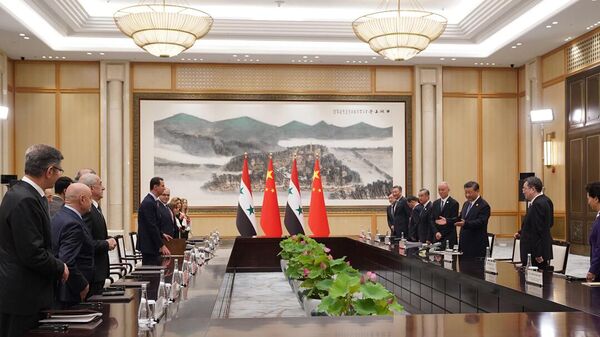 Председатель КНР Си Цзиньпин и президент САР Башар Асад во время встречи