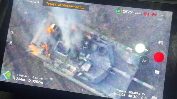 Танк Abrams, уничтоженный FPV-дроном на Авдеевском направлении