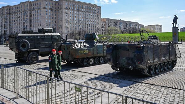 Трофейная техника, захваченная российскими военнослужащими в ходе спецоперации, на Поклонной горе в Москве