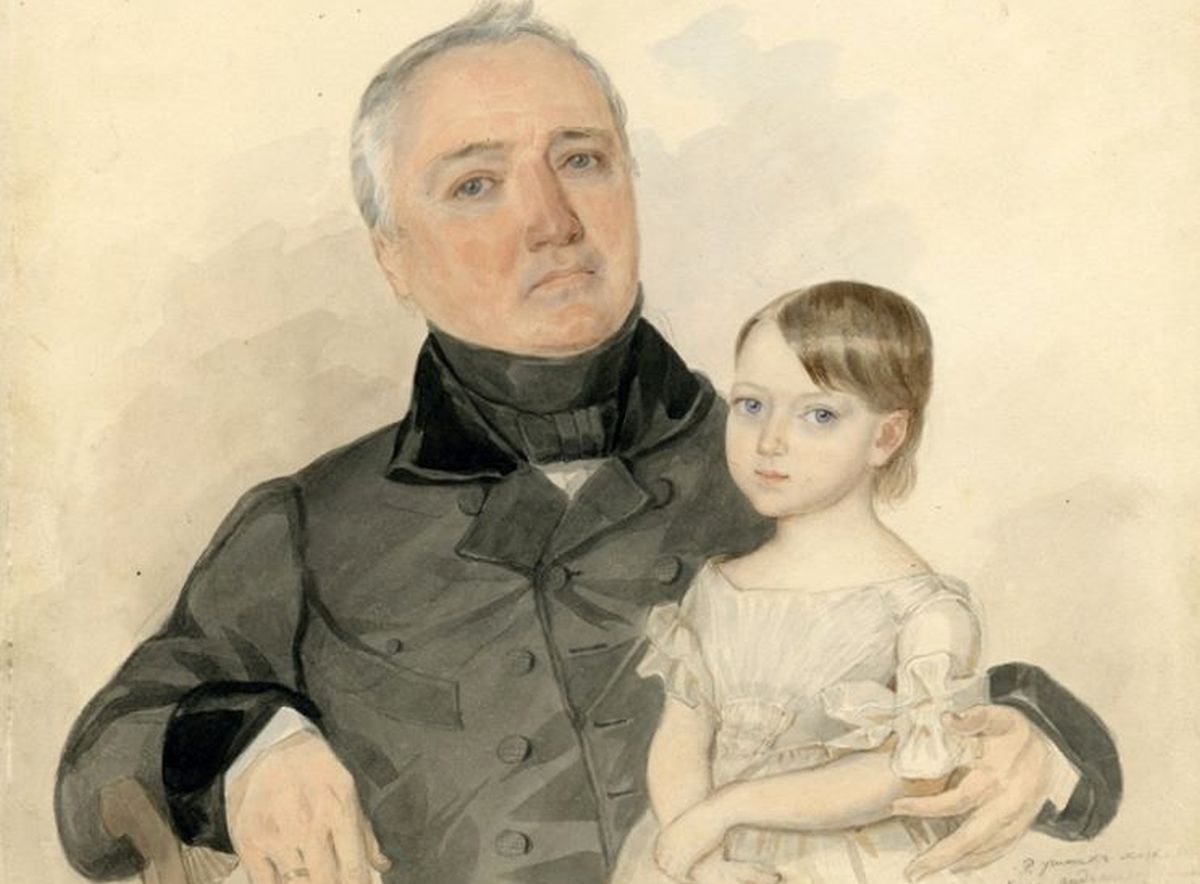 К. Горбунов. Портрет А.М. Тургенева с дочерью Ольгой. 1839 г.