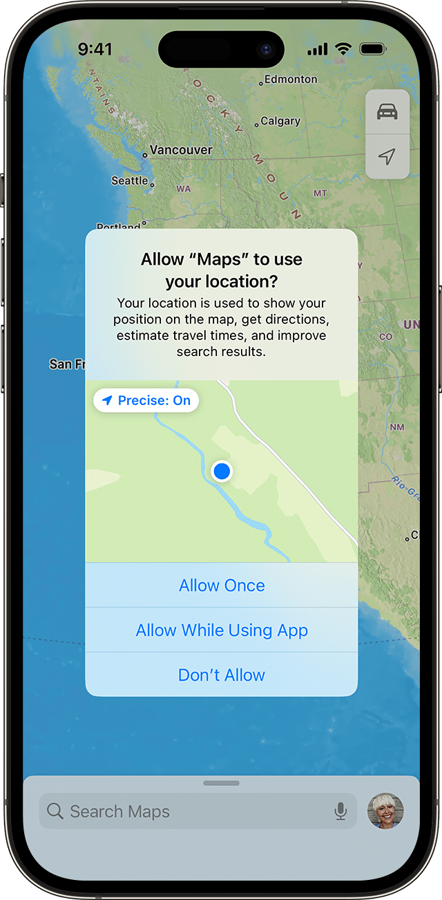 An app requests access to your location while you are using the app on iPhone