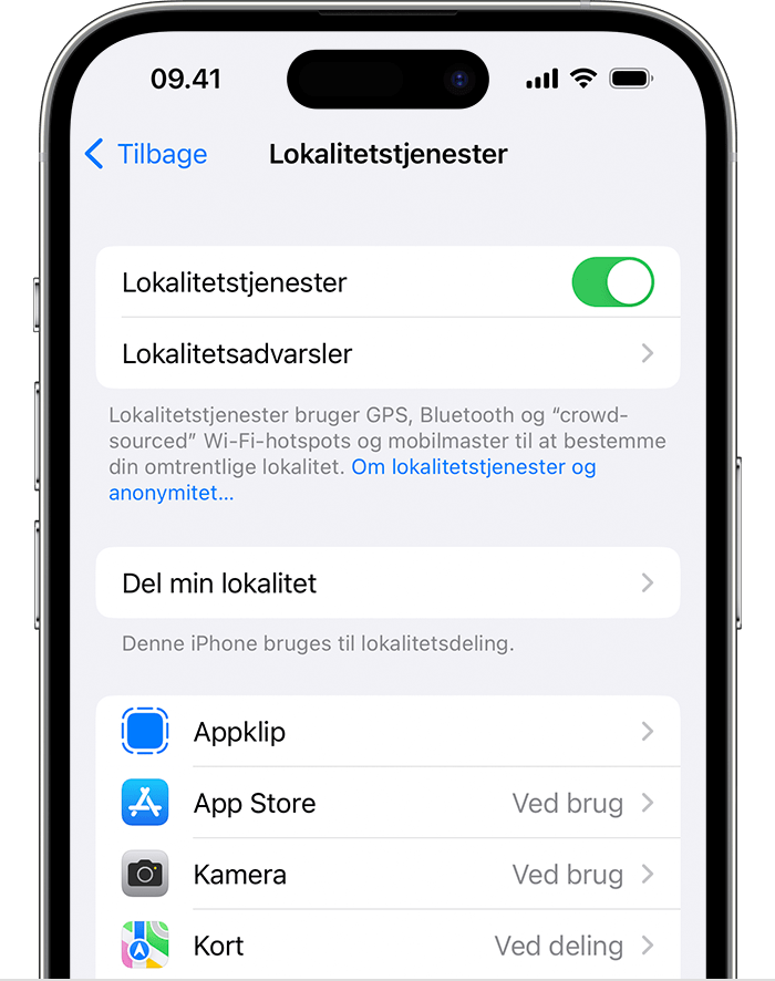 I iOS-indstillinger kan du blokere lokalitetsbaserede reklamer.