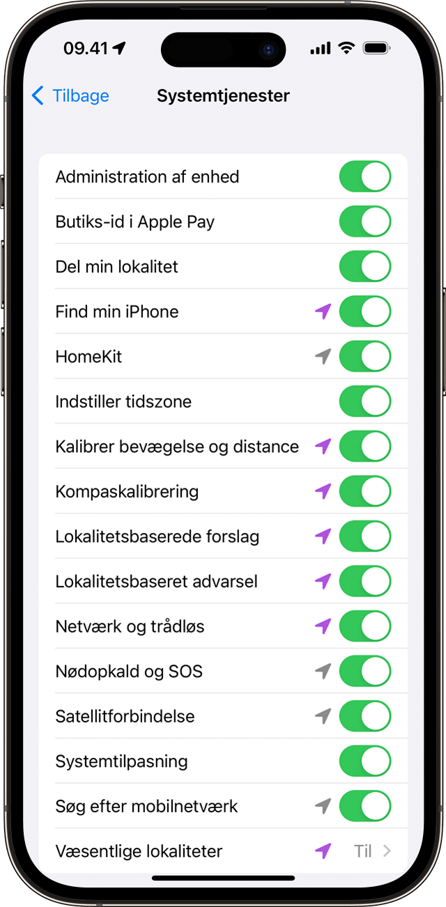 Indstilling af Systemtjenester på iPhone