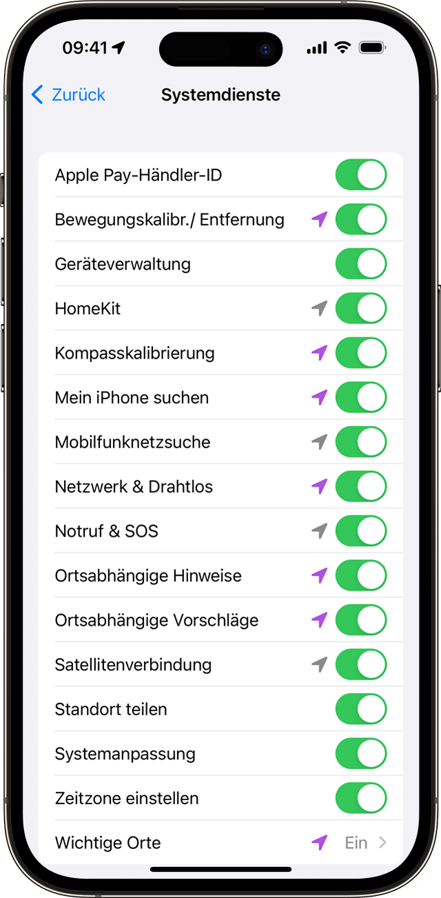 Einstellung „Systemdienste“ auf dem iPhone