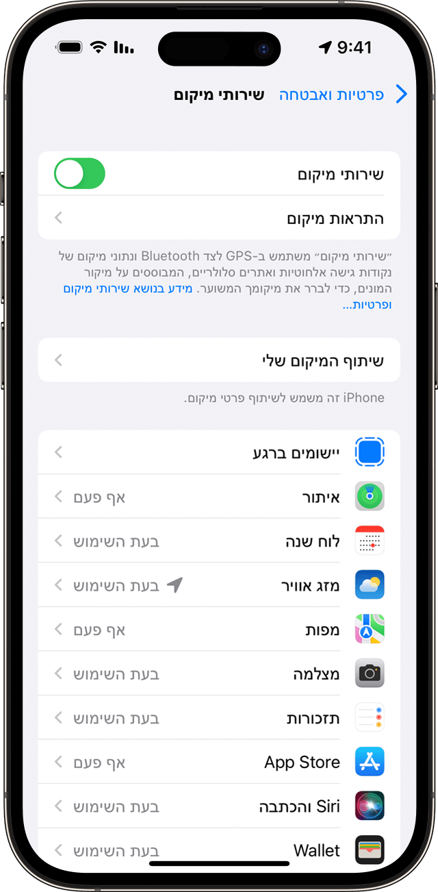 ההגדרה 'שירותי מיקום' ב-iPhone