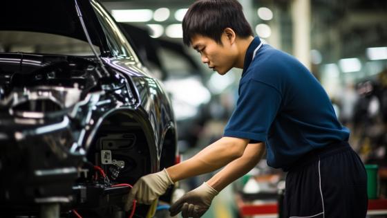 Man working on car production line