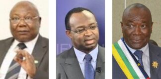 L'opposant Martin Ziguelé, Président du parti MLPC à gauche, puis Anicet Georges Dologuelé, Président du parti URCA, au milieu, et Abdou Karim Meckassoua, Président du parti Chemin de l'Esperance, à droite. Photo combinée par CNC