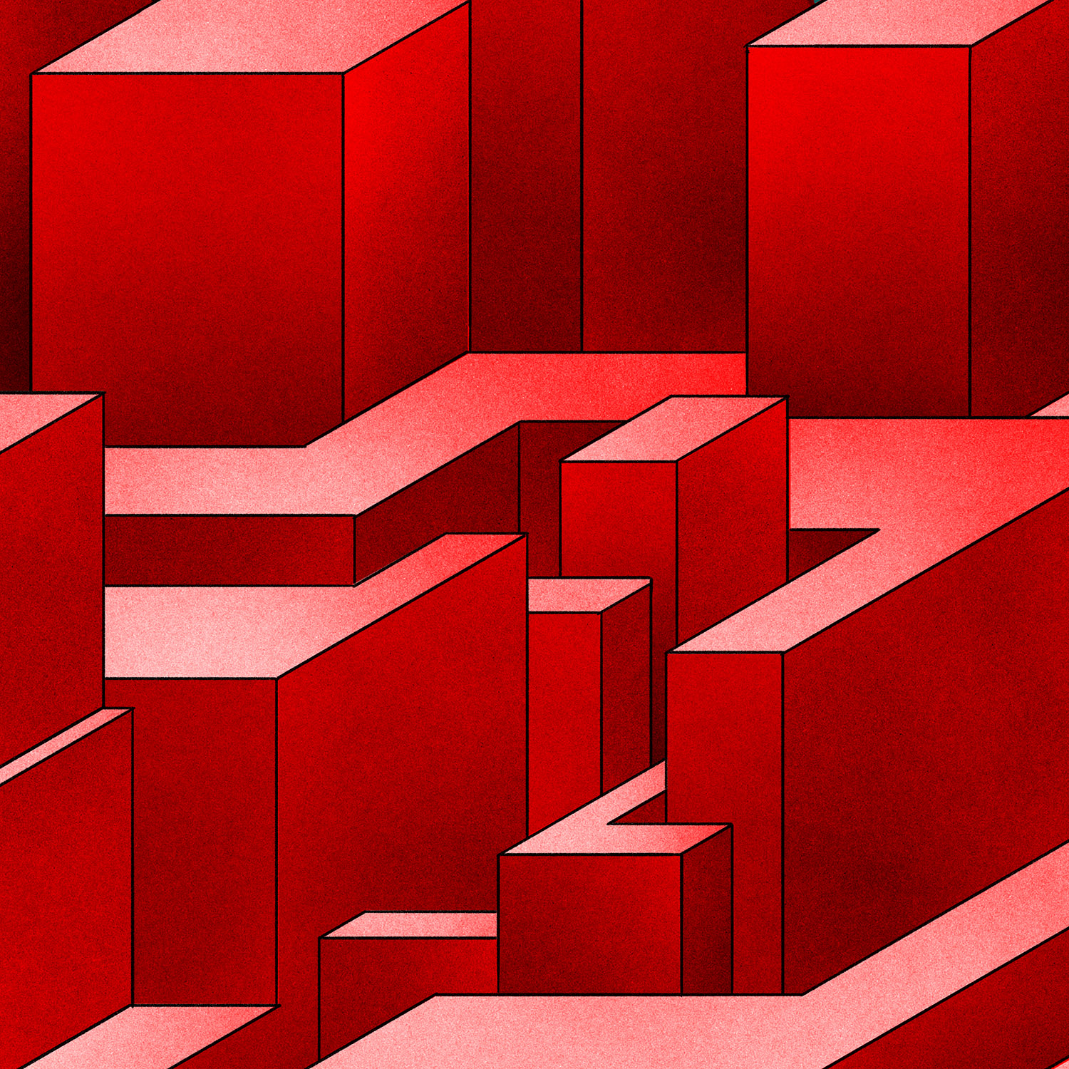 Illustration of red maze-like structure.