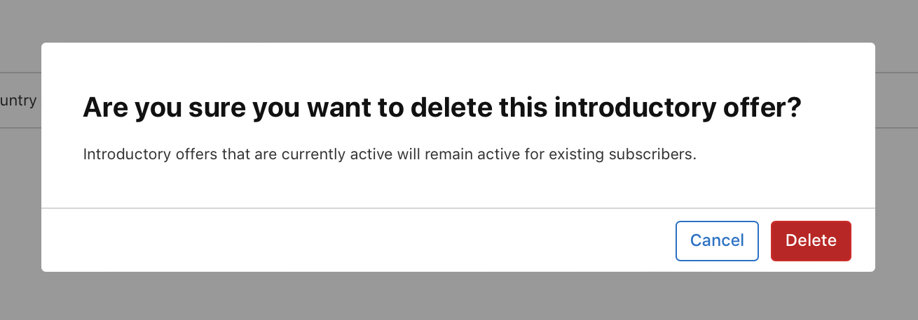 Confirm introductory price delete