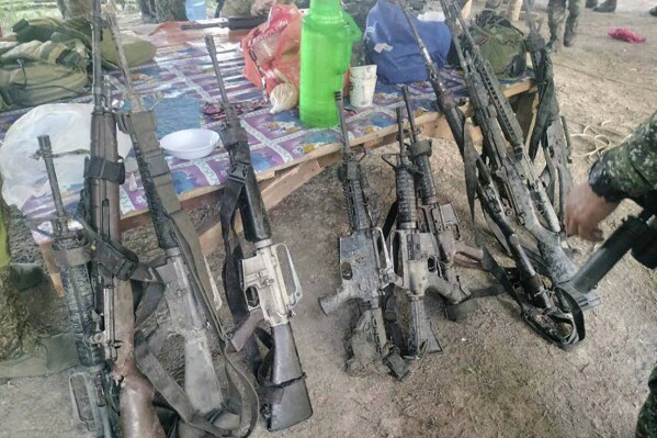 FILE - In this handout photo provided by the Philippine Army 6th Infantry Division, recovered firearms from suspected members of the Bangsamoro Islamic Freedom Fighters are seen after a gunbattle with Philippine troops at Datu Saudi Ampatuan town in Maguindanao del Sur province, southern Philippines, on April 22, 2024. Philippine forces killed an Abu Sayyaf militant, who had been implicated in past beheadings, including of 10 Filipino marines and two kidnapped Vietnamese, in a clash in the south, police officials said Friday, April 26. (Philippine Army 6th Infantry Division via AP, File)