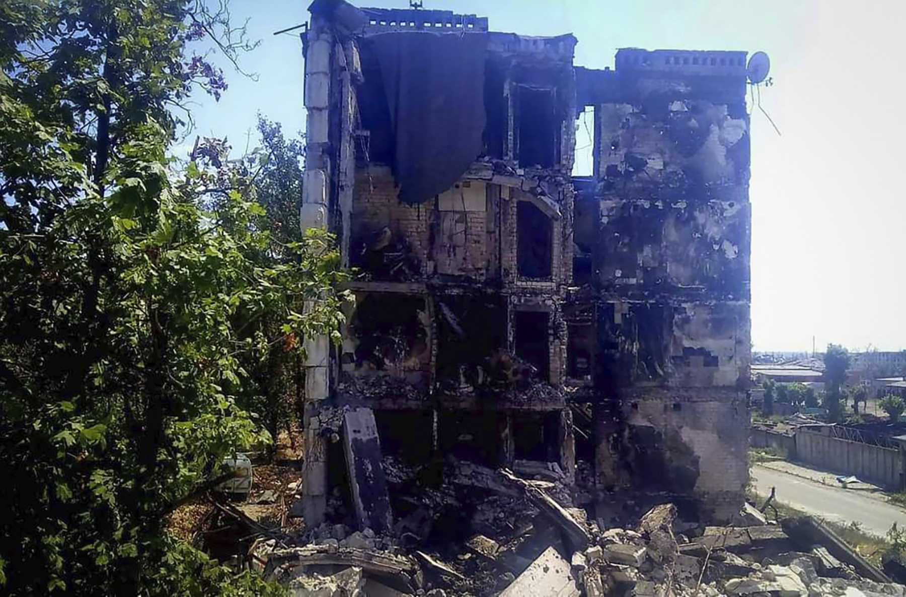 Damaged residential buildings in Lysychansk, on Sunday.