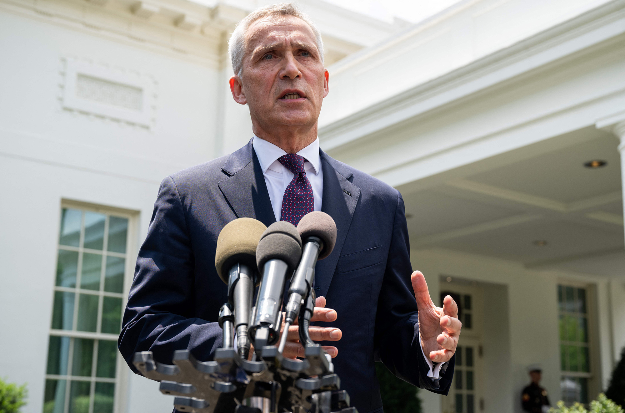 NATO Secretary General Jens Stoltenberg speaks to the media following a meeting with President Joe Biden on June 2, in Washington, DC. 