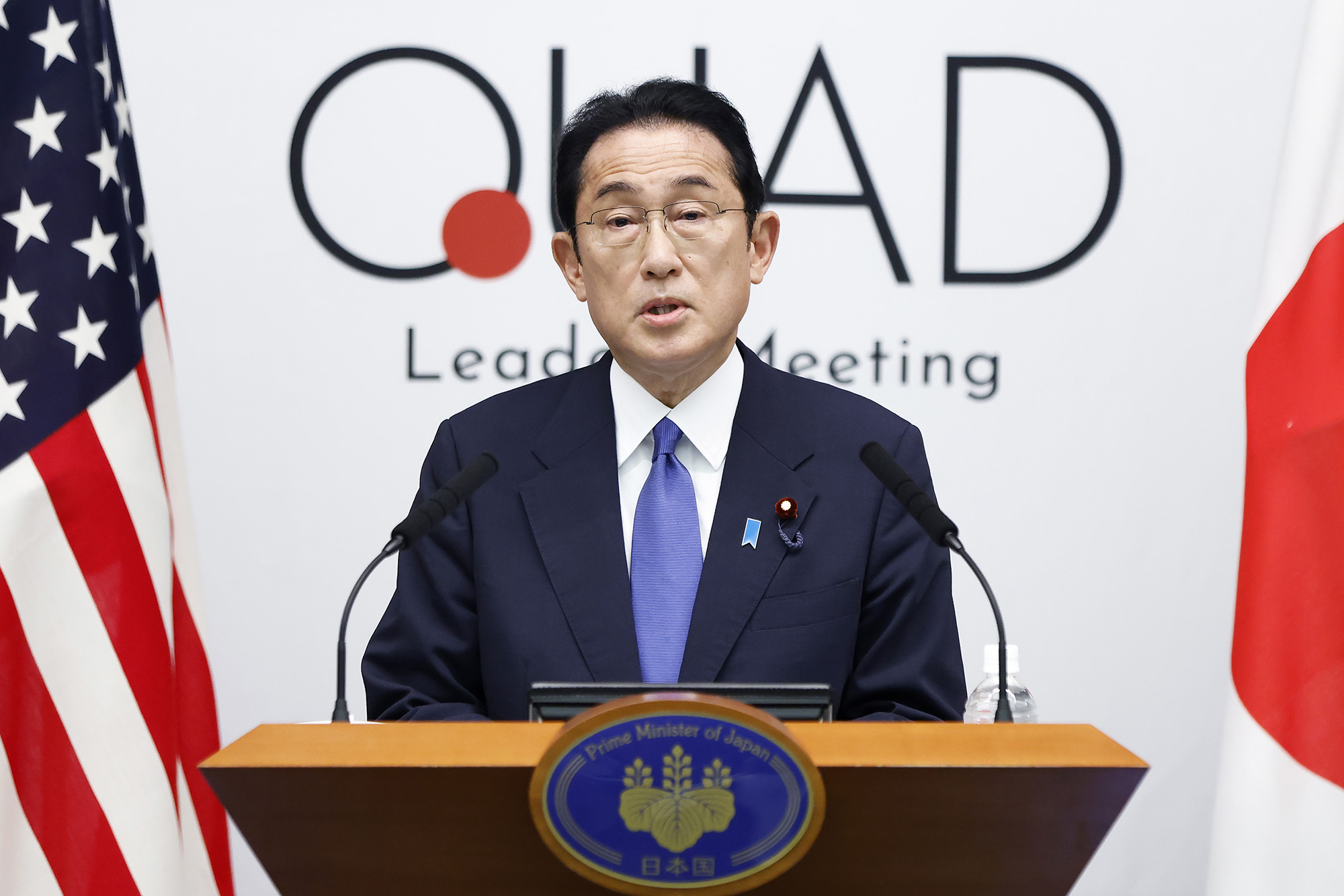 Japanese Prime Minister Fumio Kishida attends a news conference following the Quadrilateral Security Dialogue (Quad) leaders meeting at the Prime Minister's official residence in Tokyo, Japan, on May 24.