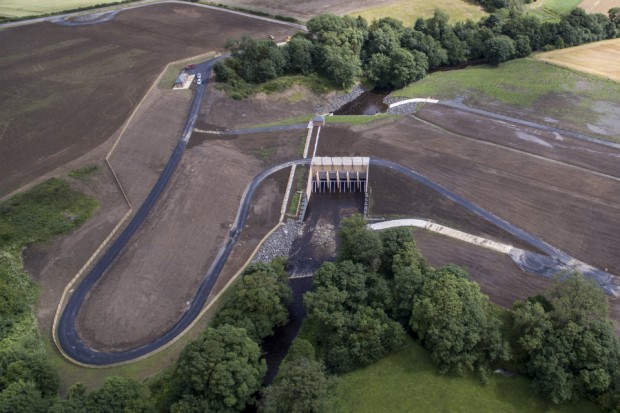 an aerial view of the Morpeth flood scheme