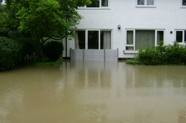 home with flood barrier