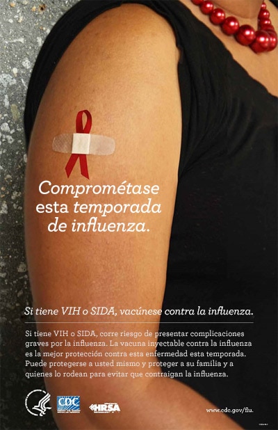 Imagen de la promoción: comprométase esta temporada. Si tiene VIH o SIDA, vacúnese contra la influenza.