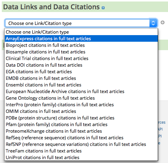 Options in data links menu