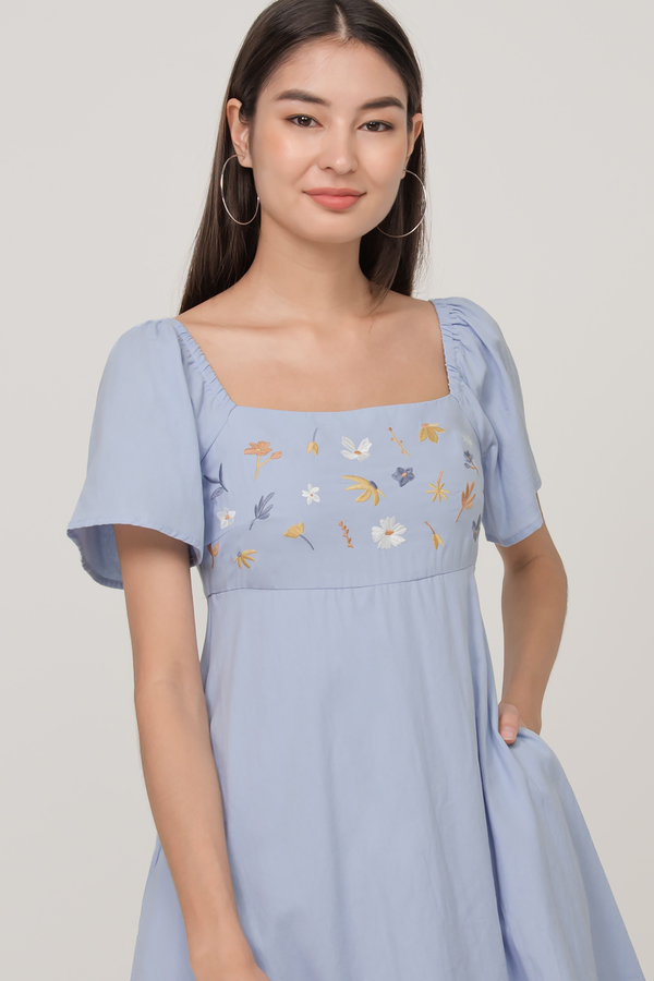 Wisteria Embroidered Flutter Sleeve Dress