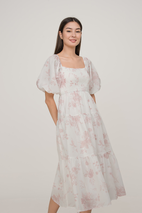 Wallpaper Shirred Sleeve Tiered Midi Dress