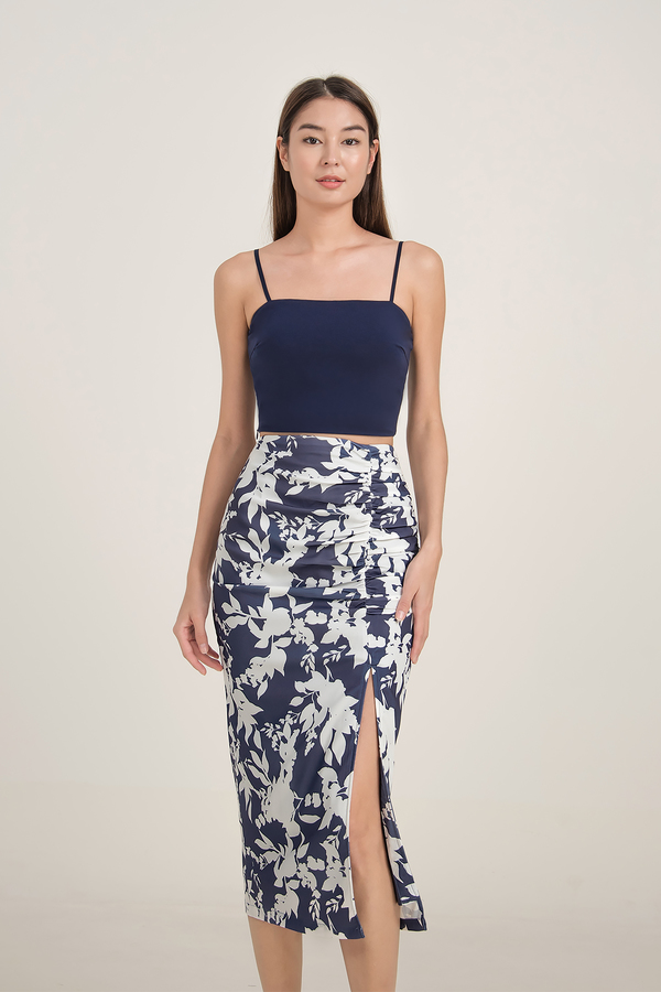 Primrose Ruched Slit Midi Skirt