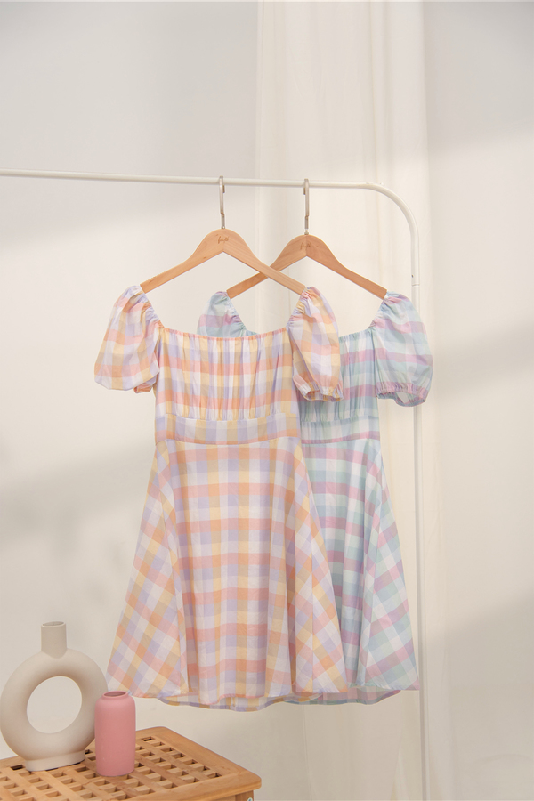 Dakota Gingham Ruched Puff Sleeve Dress