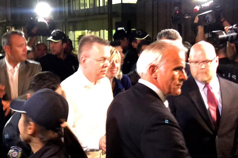 U.S. pastor Andrew Brunson arrives at Adnan Menderes Airport ahead of his departure from Turkey in Izmir on Oct. 12. (Omer Sut/Anadolu Agency/Getty Images)