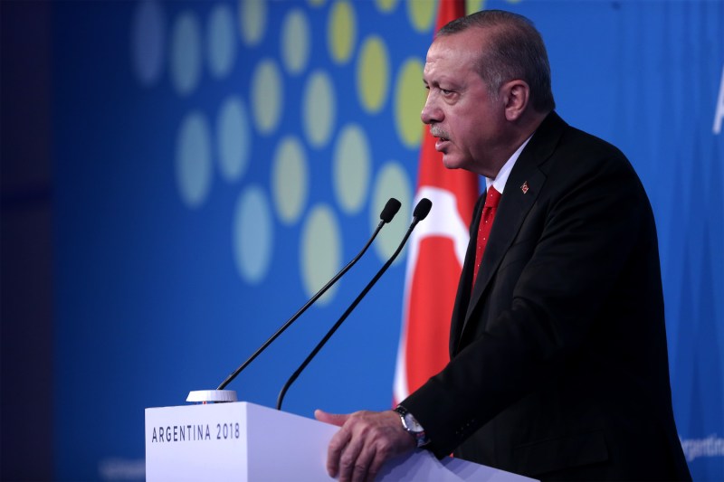 President of Turkey Recep Tayyip Erdogan addresses the press during the Argentina G20 Leaders' Summit 2018 on Dec. 1 in Buenos Aires. (Daniel Jayo/Getty Images)