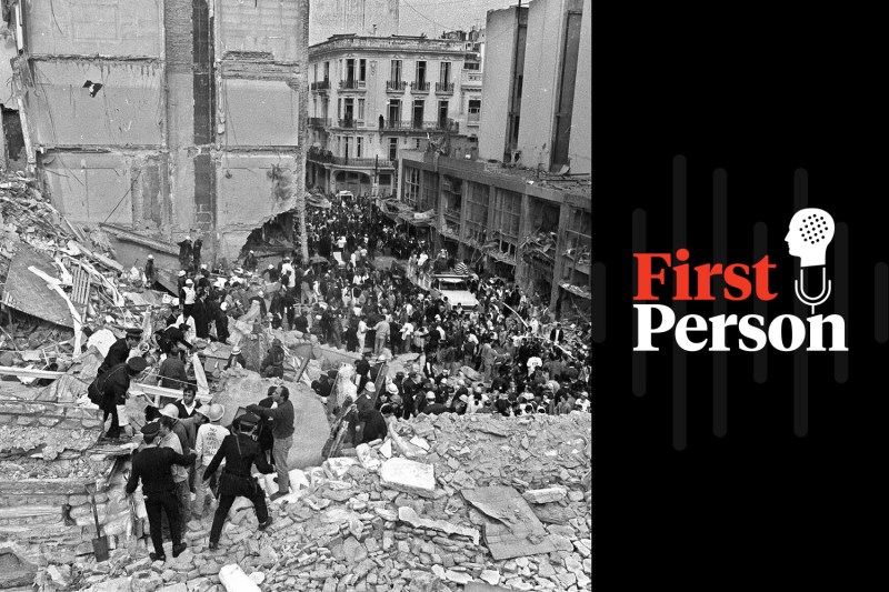 Emergency personnel search for wounded people after a bomb exploded at the Jewish Community Center in Buenos Aires on July 18, 1994.