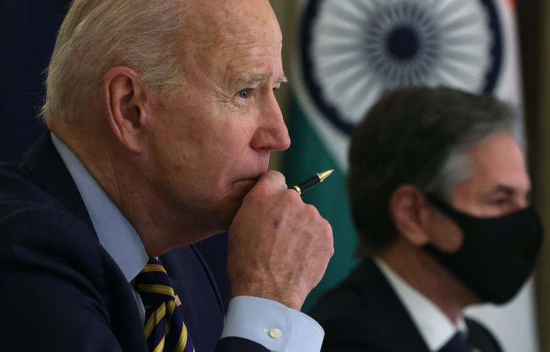 U.S. President Joe Biden and U.S. Secretary of State Antony Blinken attend a virtual meeting with allies.