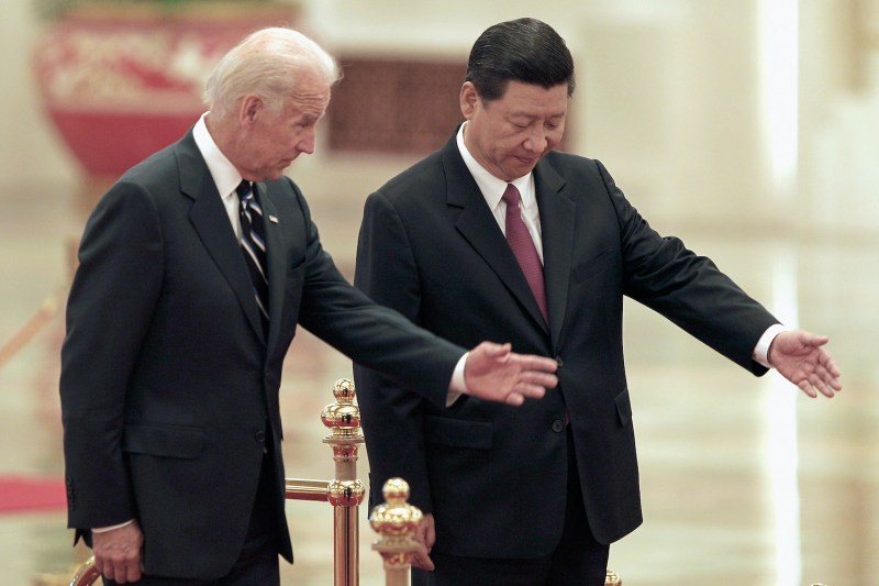 Then-Chinese Vice President Xi Jinping accompanies then-U.S. Vice President Joe Biden.