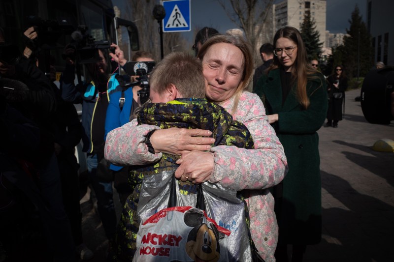 Families are reunited with their children in Kyiv.
