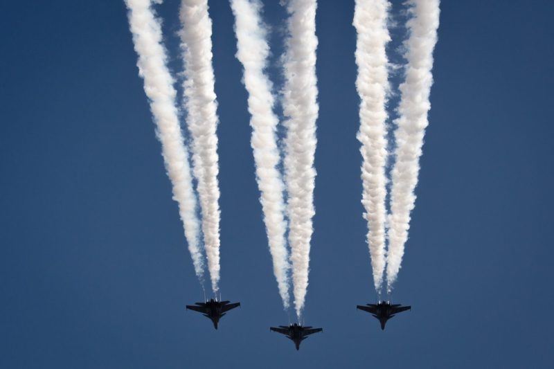 Indian Air Force Su-30 fighter planes perform during Aero India 2023 in Bengaluru, India, on Feb. 13.