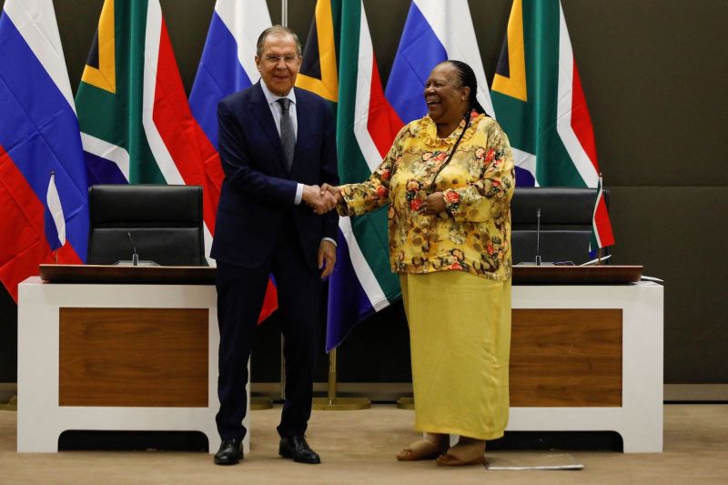 Russian Minister of Foreign Affairs of Sergei Lavrov meets with South African Minister of International Relations and Cooperation Naledi Pandor during a press conference in Pretoria, South Africa, on Jan. 23.