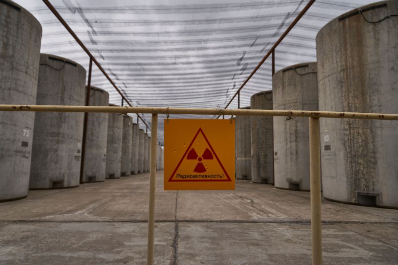 A view of a spent nuclear fuel storage site at the Russian-controlled Zaporizhzhia nuclear power plant in southern Ukraine.